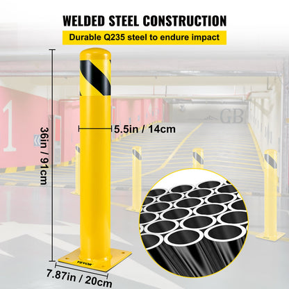 Safety Bollard, 36 Inch Height Bollard Post, 5.5 Inch Diameter Steel Pipe Safety Bollard Post, Yellow Steel Bollard, Steel Safety Bollard with 8 Anchor Bolts, Perfect for Traffic-Sensitive Area