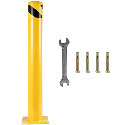 Safety Bollard, 36 Inch Height Bollard Post, 5.5 Inch Diameter Steel Pipe Safety Bollard Post, Yellow Steel Bollard, Steel Safety Bollard with 8 Anchor Bolts, Perfect for Traffic-Sensitive Area