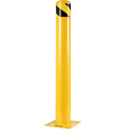 Safety Bollard, 48 Inch Height Bollard Post, 4.5 Inch Diameter Steel Pipe Safety Bollard Post, Yellow Steel Bollard, Steel Safety Bollard with 8 Anchor Bolts, Perfect for Traffic-Sensitive Area