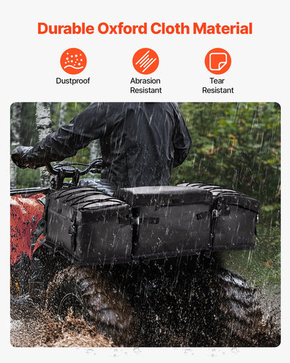 ATV Rear Storage Bag, 50L ATV Rear Cargo Bag with Sponge Seat Cushion & Bottle Holder, 600D Oxford Cloth Rear Seat Gear Bag Fit Most ATVs with Rear Rack, Compatible with ATV, UTV, Can-Am Vehicle