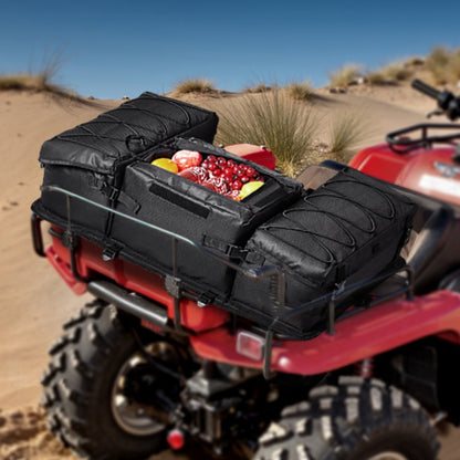 ATV Rear Storage Bag, 50L ATV Rear Cargo Bag with Sponge Seat Cushion & Bottle Holder, 600D Oxford Cloth Rear Seat Gear Bag Fit Most ATVs with Rear Rack, Compatible with ATV, UTV, Can-Am Vehicle