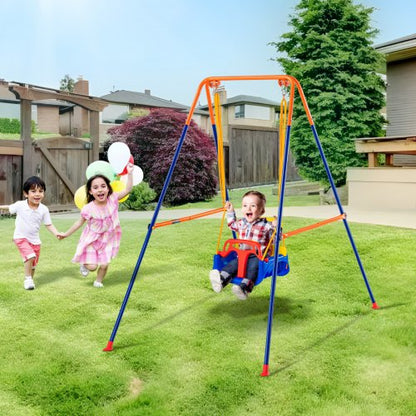 Swing Sets for Backyard, 3-in-1 Toddler Swing Set with 4 Sandbags, Foldable Metal Stand, Easy to Assemble, Swingset Indoor/Outdoor for Kids 3-6 Years, Youth 6-10 Years and Teenagers 10+