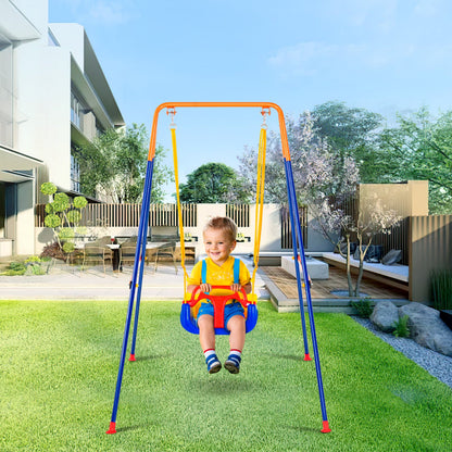 Swing Sets for Backyard, 3-in-1 Toddler Swing Set with 4 Sandbags, Foldable Metal Stand, Easy to Assemble, Swingset Indoor/Outdoor for Kids 3-6 Years, Youth 6-10 Years and Teenagers 10+
