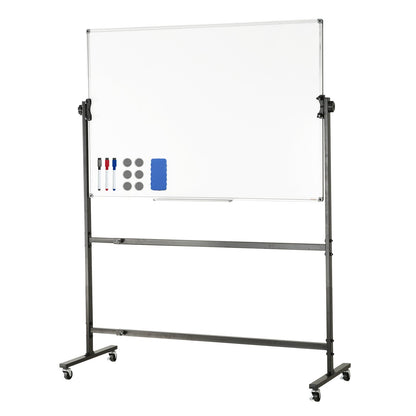 Rollbares Whiteboard, 122 x 81 cm, doppelseitig, magnetisch, 360° drehbar, höhenverstellbar, mit Rollen und verschiebbarer Ablage für Büro und Schule