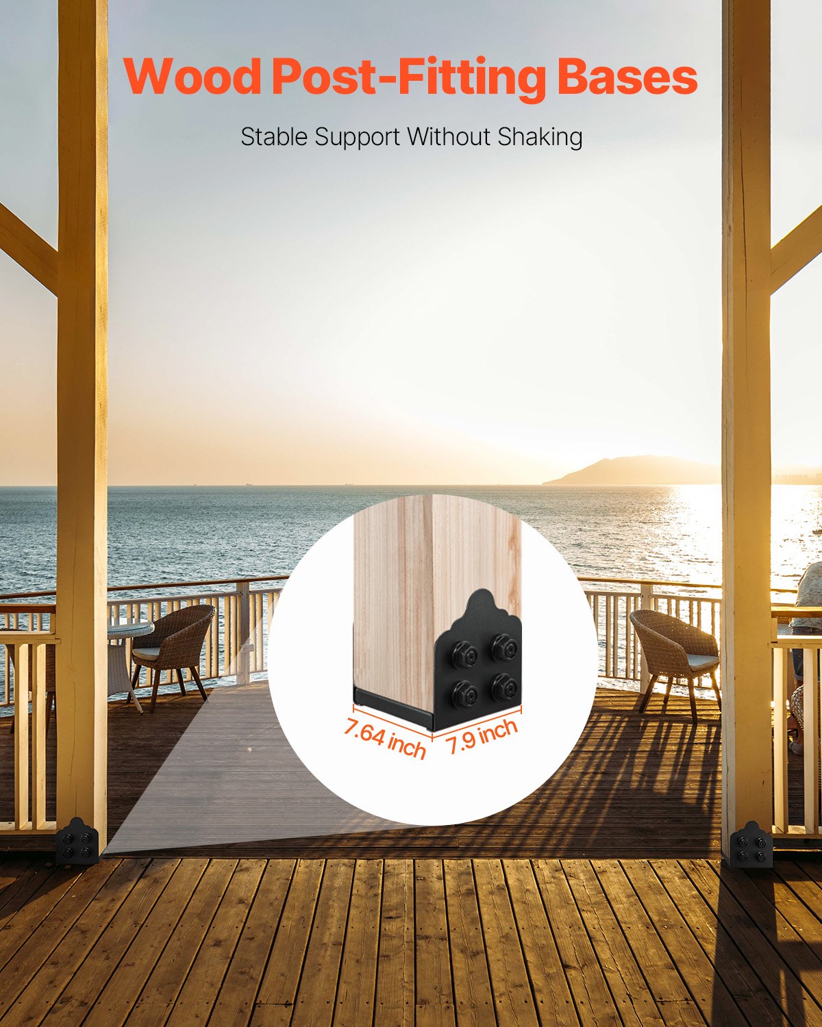 8x8 Post Base 2 Pcs, Inner Size 7.9x7.5 inch / 200x190 mm Post Brackets, Heavy Duty Carbon Steel Decking Posts, Wood Posts Brackets for Pavilion Deck Railing Support Deck Base Plate, Black