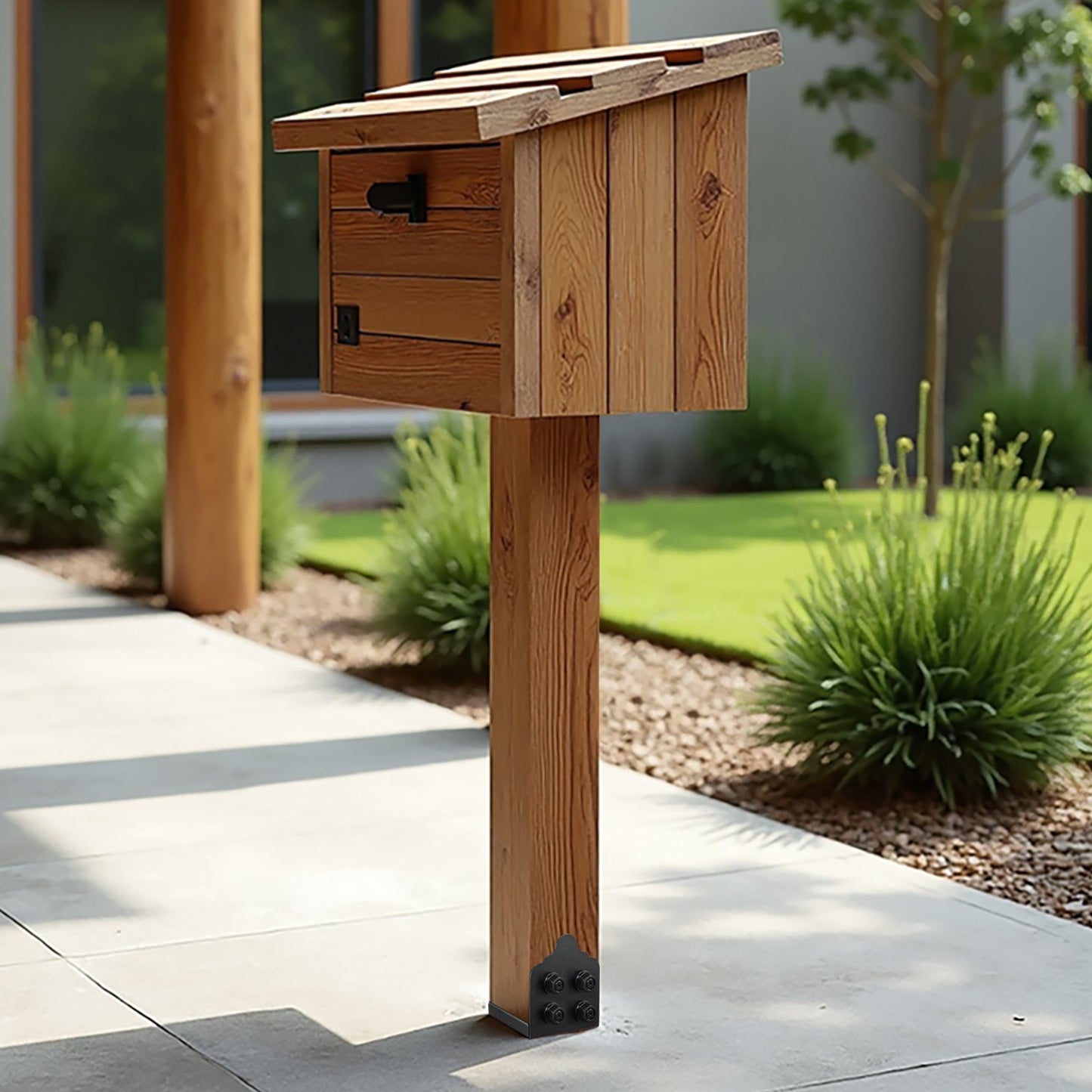 8x8 Post Base 2 Pcs, Inner Size 7.9x7.5 inch / 200x190 mm Post Brackets, Heavy Duty Carbon Steel Decking Posts, Wood Posts Brackets for Pavilion Deck Railing Support Deck Base Plate, Black