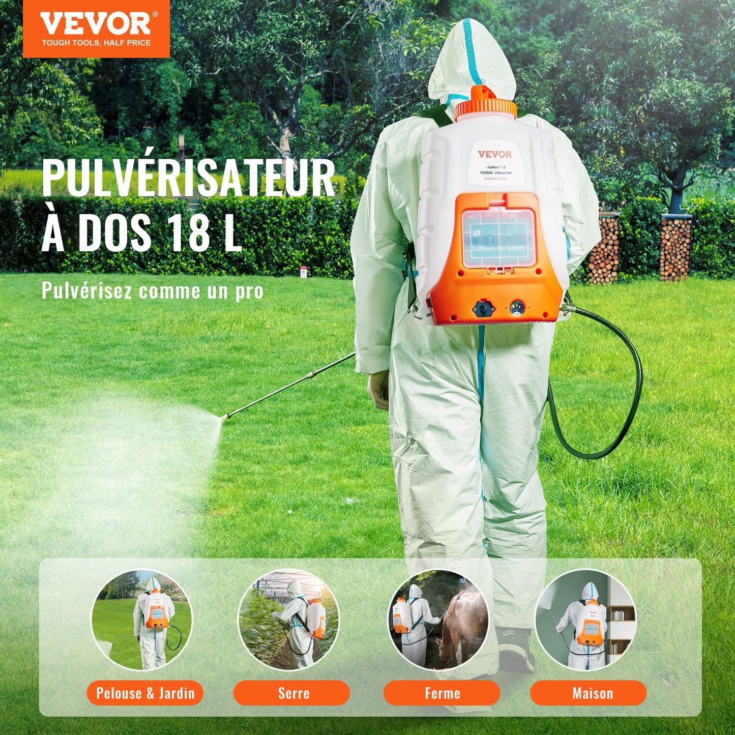 Battery Powered Backpack Sprayer 15.1 L Tank 0-90 PSI Adjustable Pressure