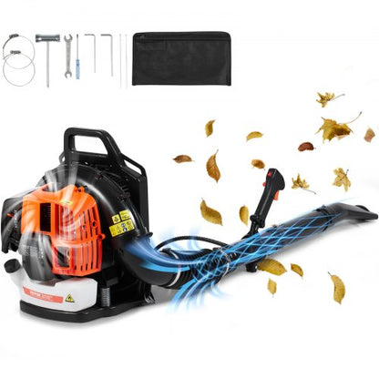 Backpack Leaf Blower, 63CC 2-Cycle Gas Leaf Blower with 1.89L Fuel Tank, 1110CFM Air Volume 220MPH Speed, Ideal for Lawn Care, Leaf Cleaning, and Snow Removal