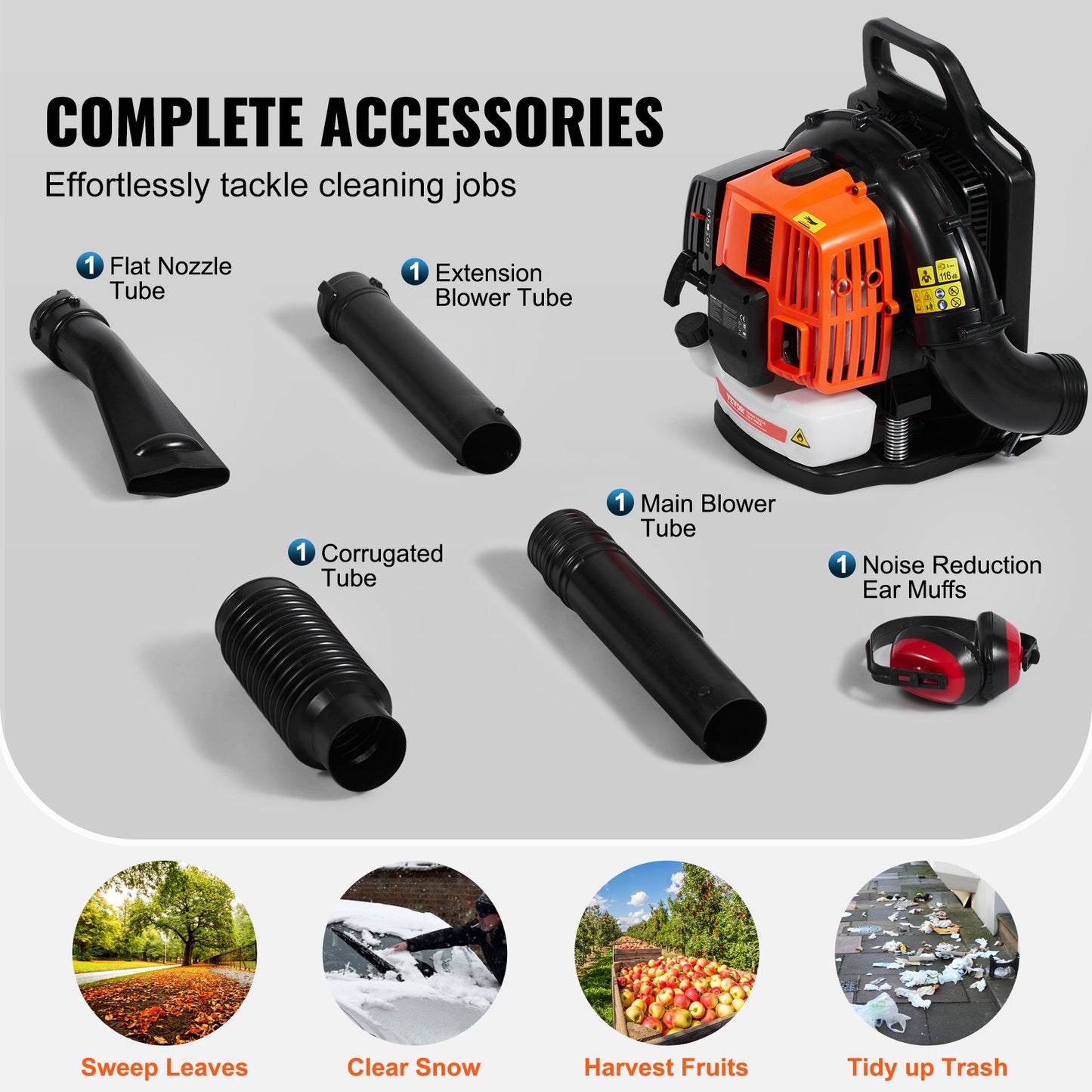Backpack Leaf Blower, 63CC 2-Cycle Gas Leaf Blower with 1.89L Fuel Tank, 1110CFM Air Volume 220MPH Speed, Ideal for Lawn Care, Leaf Cleaning, and Snow Removal