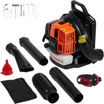 Backpack Leaf Blower, 63CC 2-Cycle Gas Leaf Blower with 1.89L Fuel Tank, 1110CFM Air Volume 220MPH Speed, Ideal for Lawn Care, Leaf Cleaning, and Snow Removal
