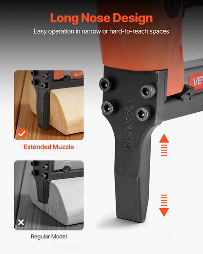 Pneumatic Staple Gun, 20 Gauge Long-Nose Upholstery Stapler for 50 Series Fine Wire Staples 12.8mm Crown 6mm-16mm Length, Max 110PCS Loading Air Staple Gun for Upholstering, Woodworking, DIY