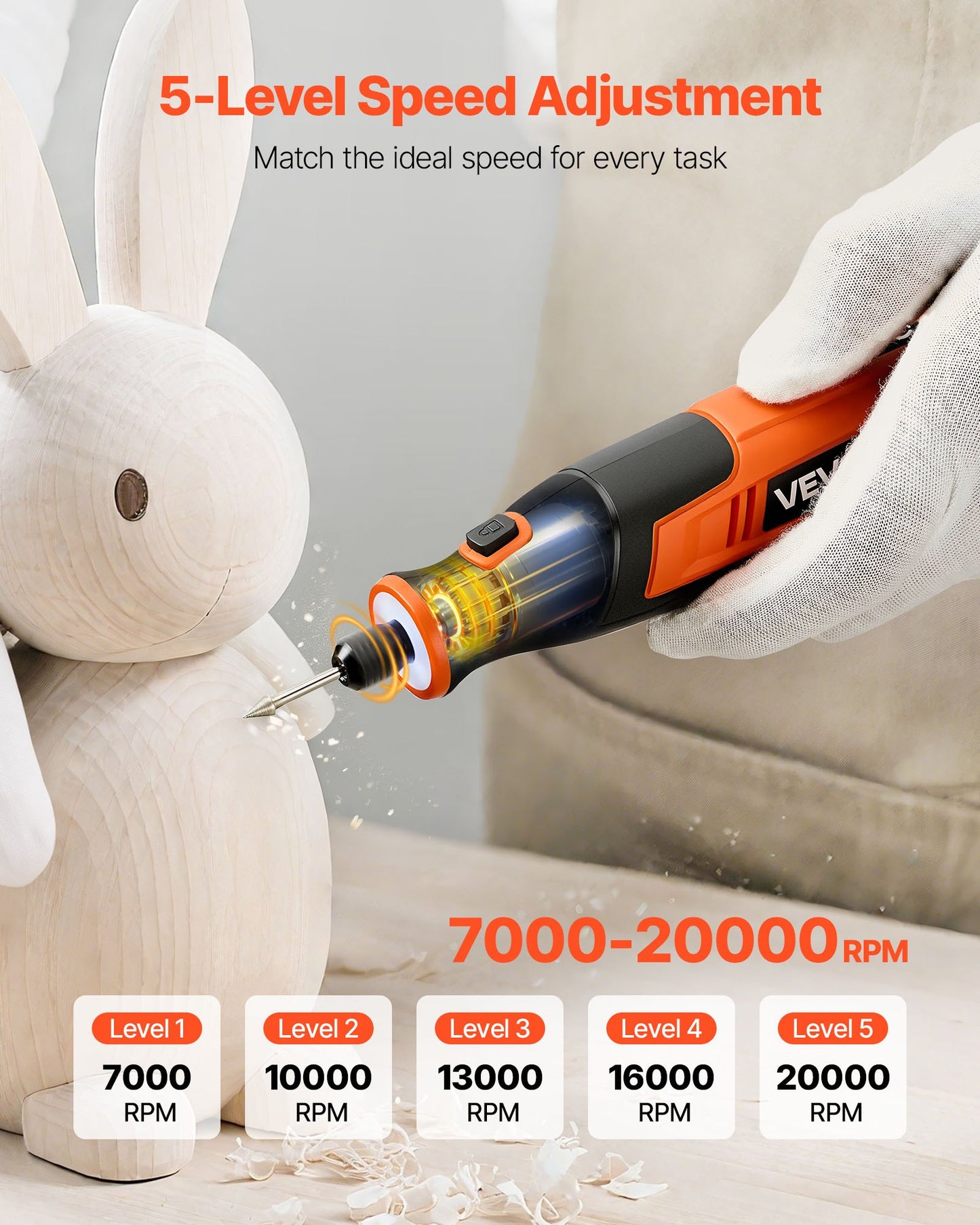 73-Piece Cordless Rotary Tool Kit, DC4V Portable Mini Power Rotary Tool, 5-Level Speed 7000-20000 RPM Multi-Purpose DIY Tools for Engraving, Sanding, Polishing, Carving, Cutting, DIY Crafts