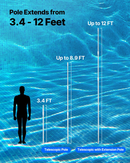 Pool Pole, 1 to 3.65 mm Telescoping Swimming Pool Cleaning Poles, Professional Adjustable Telescopic Pole with Extension Pole, Heavy Duty Cleaner Stick for Skimmer Net, Rake, Brush, Vacuum Head