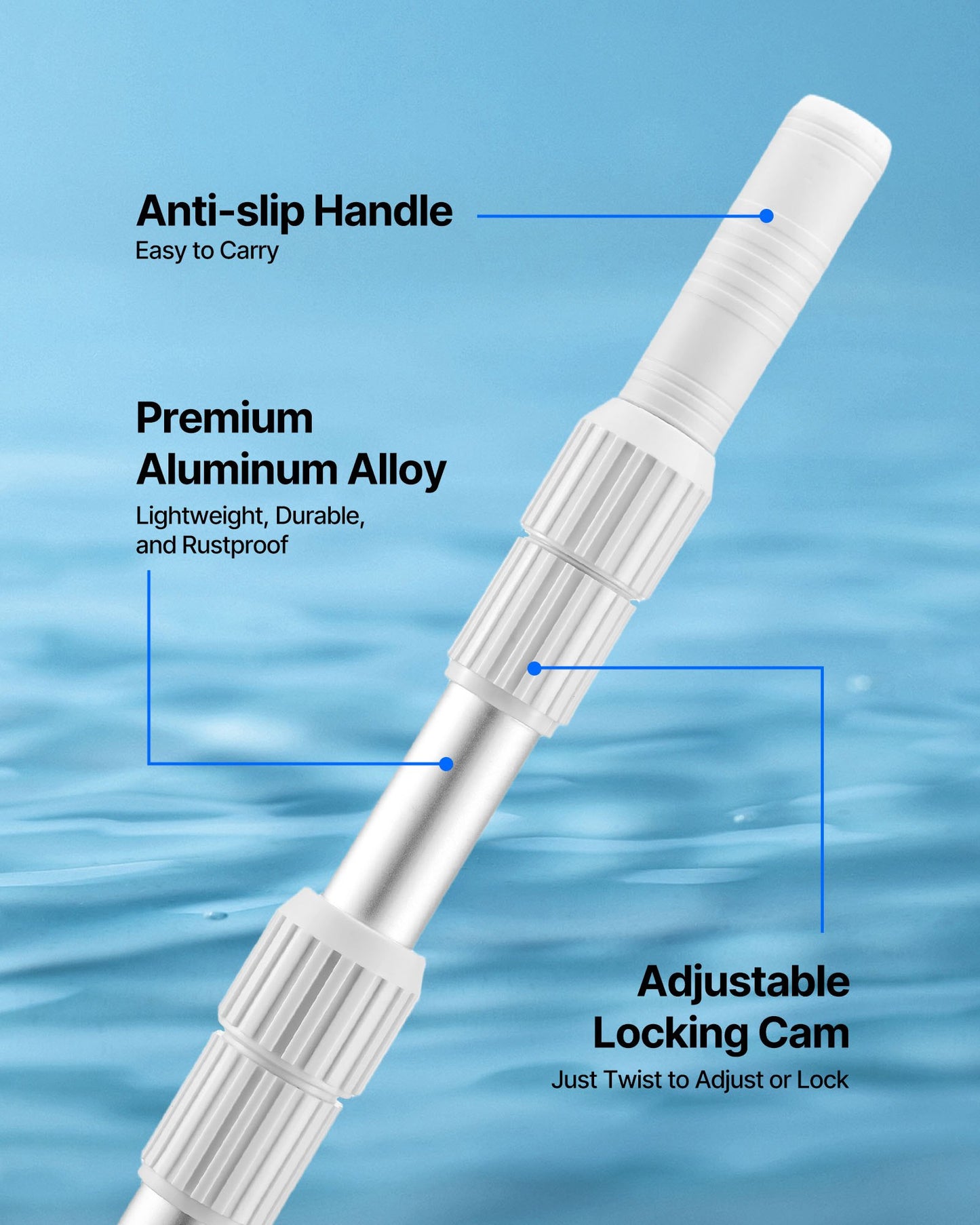 Pool Pole, 1 to 3.65 mm Telescoping Swimming Pool Cleaning Poles, Professional Adjustable Telescopic Pole with Extension Pole, Heavy Duty Cleaner Stick for Skimmer Net, Rake, Brush, Vacuum Head