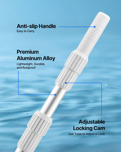 Pool Pole, 1 to 3.65 mm Telescoping Swimming Pool Cleaning Poles, Professional Adjustable Telescopic Pole with Extension Pole, Heavy Duty Cleaner Stick for Skimmer Net, Rake, Brush, Vacuum Head