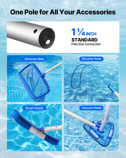 Pool Pole, 1 to 3.65 mm Telescoping Swimming Pool Cleaning Poles, Professional Adjustable Telescopic Pole with Extension Pole, Heavy Duty Cleaner Stick for Skimmer Net, Rake, Brush, Vacuum Head