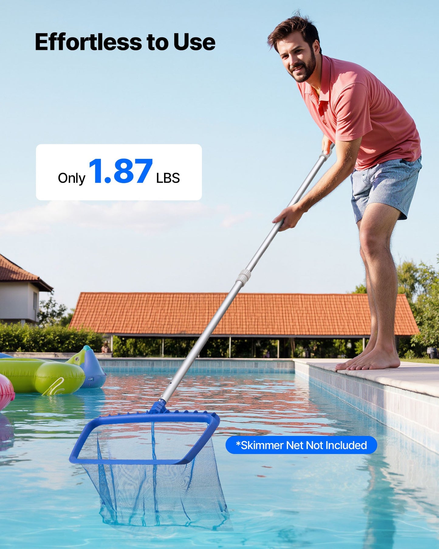 Pool Pole, 1 to 3.65 mm Telescoping Swimming Pool Cleaning Poles, Professional Adjustable Telescopic Pole with Extension Pole, Heavy Duty Cleaner Stick for Skimmer Net, Rake, Brush, Vacuum Head