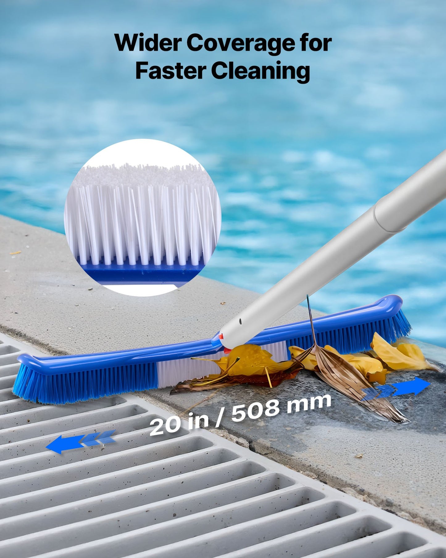 Swimming Pool Cleaning Kit, Includes 2 Detachable Brush Heads (508 mm / 139.7 mm) and 2 Pool Skimmer Nets, 4-in-1 Inground/Above Ground Pools Cleaning Tools Set for Leaf, Fine Mesh, No Poles