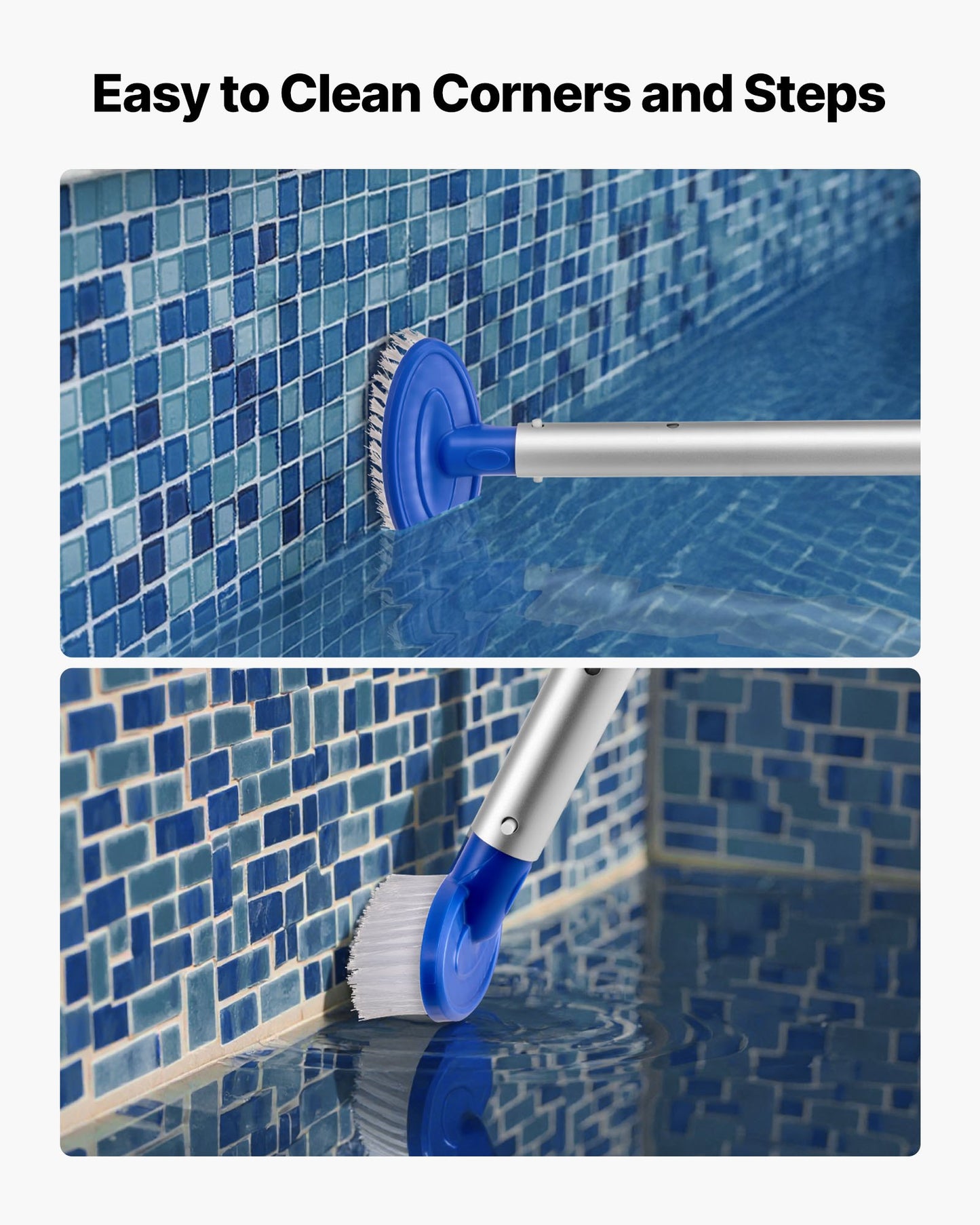 Swimming Pool Cleaning Kit, Includes 2 Detachable Brush Heads (508 mm / 139.7 mm) and 2 Pool Skimmer Nets, 4-in-1 Inground/Above Ground Pools Cleaning Tools Set for Leaf, Fine Mesh, No Poles