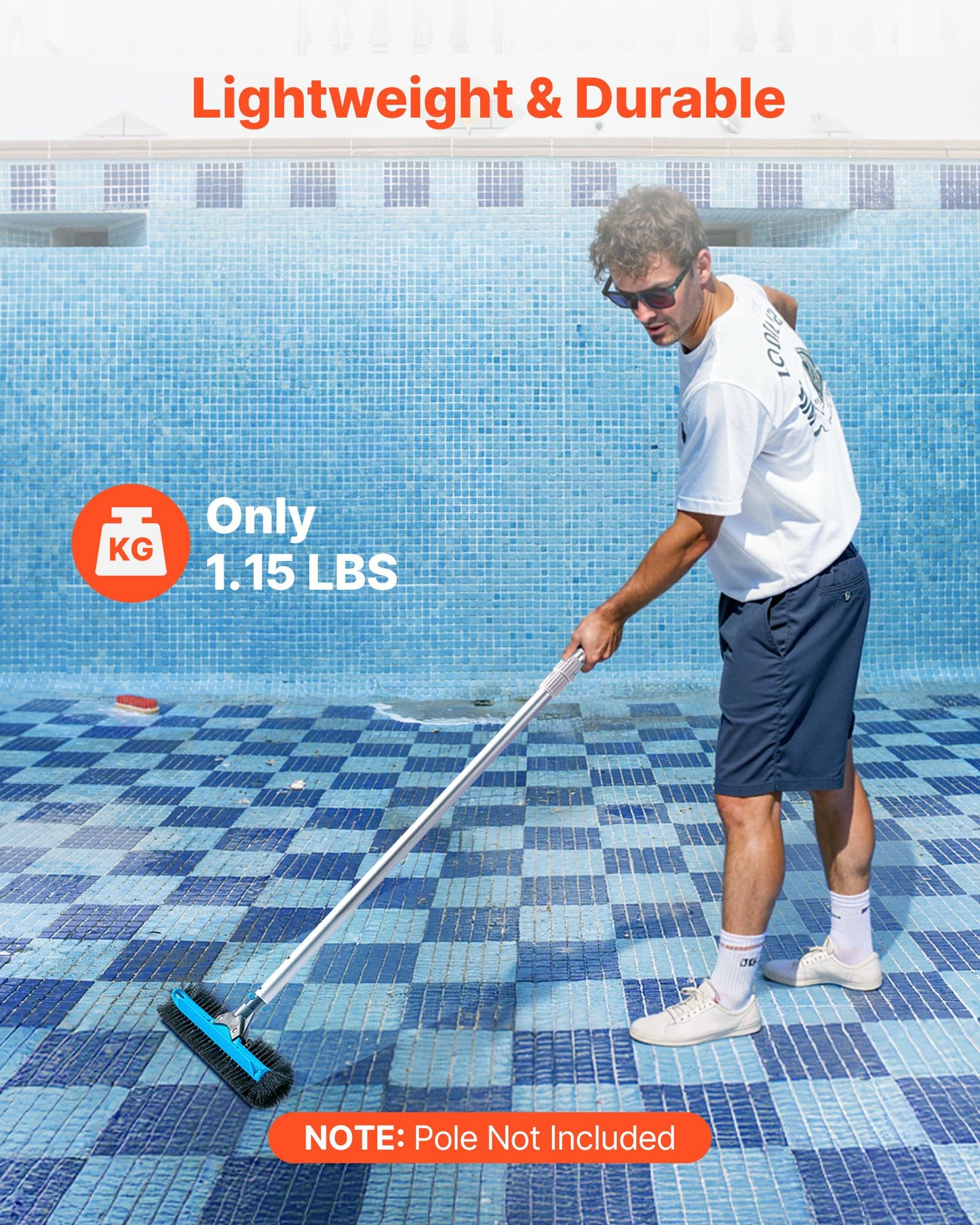 Pool Brush Head, 508 mm Scrub Brushes with Nylon Bristles and Aluminum Pole Connector, Heavy Duty Curved Brush Head for Cleaning Inground/Above Ground Swimming Pool Walls, Pole Not Included