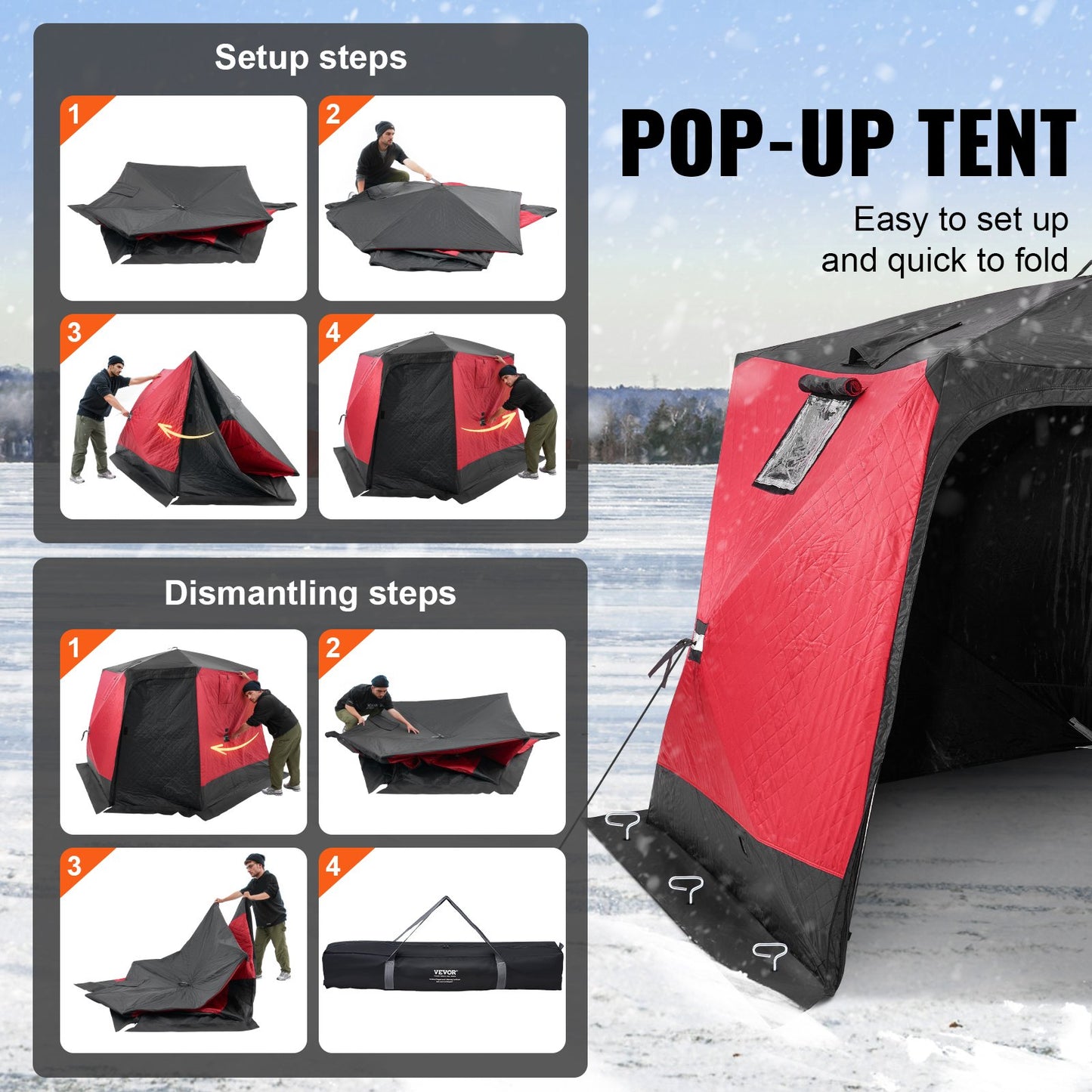 Portable Ice Shelter, 4-6 Person Insulated Pop-Up Ice Fishing Tent, 50 Square Feet Fishable Area, Thermal Ice Shanty for Winter Fishing, Ice Cube with Anchors, Ropes, Carrying Bag, 130"x130"