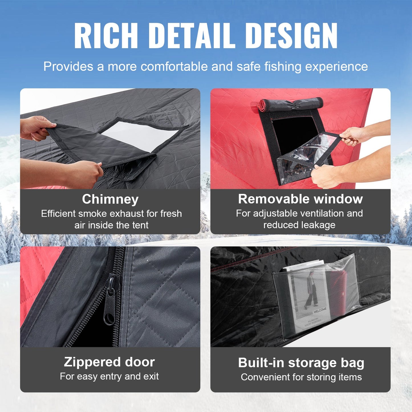 Portable Ice Shelter, 4-6 Person Insulated Pop-Up Ice Fishing Tent, 50 Square Feet Fishable Area, Thermal Ice Shanty for Winter Fishing, Ice Cube with Anchors, Ropes, Carrying Bag, 130"x130"