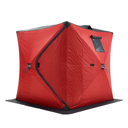 Portable Ice Shelter, 3-4 Person Insulated Pop-Up Ice Fishing Tent, 35 Square Feet Fishable Area, Thermal Ice Shanty for Winter Fishing, Ice Cube with Anchors, Ropes, Carrying Bag, 71"x71", Red