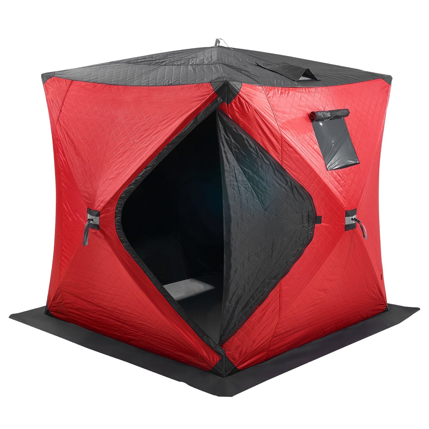 Portable Ice Shelter, 3-4 Person Insulated Pop-Up Ice Fishing Tent, 35 Square Feet Fishable Area, Thermal Ice Shanty for Winter Fishing, Ice Cube with Anchors, Ropes, Carrying Bag, 71"x71", Red