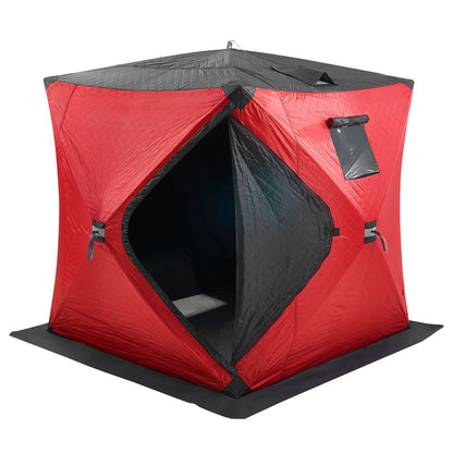 Portable Ice Shelter, 3-4 Person Insulated Pop-Up Ice Fishing Tent, 35 Square Feet Fishable Area, Thermal Ice Shanty for Winter Fishing, Ice Cube with Anchors, Ropes, Carrying Bag, 71"x71", Red