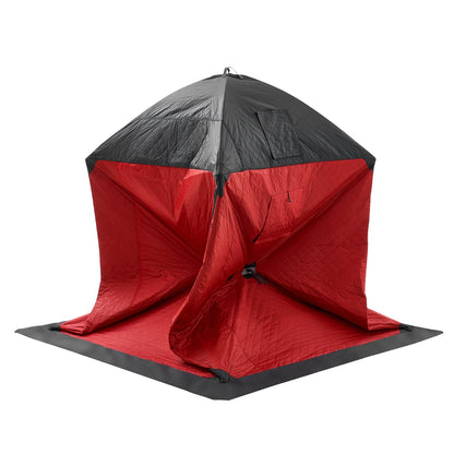 Portable Ice Shelter, 3-4 Person Insulated Pop-Up Ice Fishing Tent, 35 Square Feet Fishable Area, Thermal Ice Shanty for Winter Fishing, Ice Cube with Anchors, Ropes, Carrying Bag, 71"x71", Red