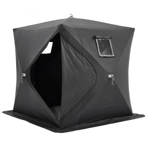 Portable Ice Shelter, 3-4 Person Pop-Up Ice Fishing Tent, 43 Square Feet Fishable Area, Ice Shanty for Winter Fishing, Waterproof Oxford Ice Cube with Anchors/Ropes/Carrying Bag, 90"x90", Black