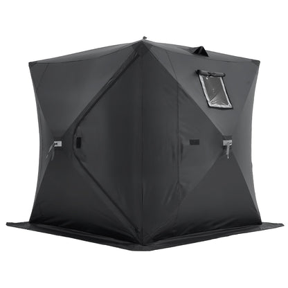 Portable Ice Shelter, 3-4 Person Pop-Up Ice Fishing Tent, 43 Square Feet Fishable Area, Ice Shanty for Winter Fishing, Waterproof Oxford Ice Cube with Anchors/Ropes/Carrying Bag, 90"x90", Black