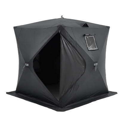 Portable Ice Shelter, 3-4 Person Pop-Up Ice Fishing Tent, 43 Square Feet Fishable Area, Ice Shanty for Winter Fishing, Waterproof Oxford Ice Cube with Anchors/Ropes/Carrying Bag, 90"x90", Black
