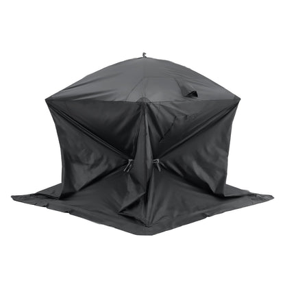 Portable Ice Shelter, 3-4 Person Pop-Up Ice Fishing Tent, 43 Square Feet Fishable Area, Ice Shanty for Winter Fishing, Waterproof Oxford Ice Cube with Anchors/Ropes/Carrying Bag, 90"x90", Black