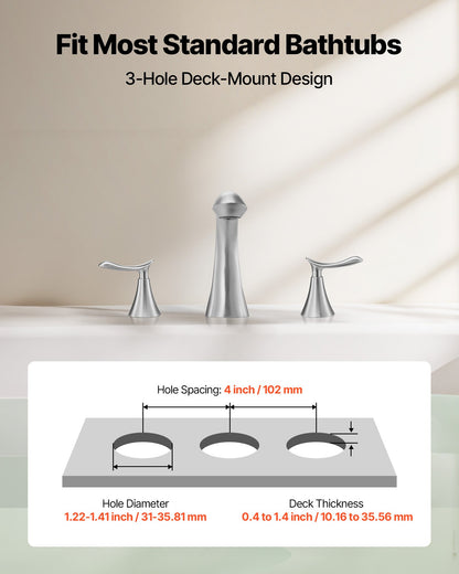 Roman Tub Faucet, 3 Hole Waterfall Bathtub Faucet, Gooseneck Bath Tubs Faucets Set with 2 Handles, Deck Mount Bath Tub Faucets Set for Baby Care, Adult Bathing, Brushed Stainless Steel, High Arc