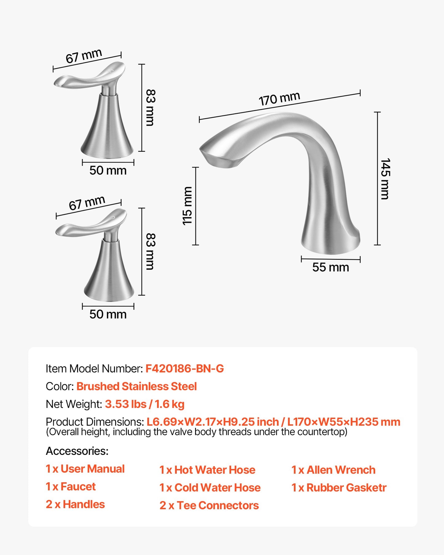Roman Tub Faucet, 3 Hole Waterfall Bathtub Faucet, Gooseneck Bath Tubs Faucets Set with 2 Handles, Deck Mount Bath Tub Faucets Set for Baby Care, Adult Bathing, Brushed Stainless Steel, High Arc