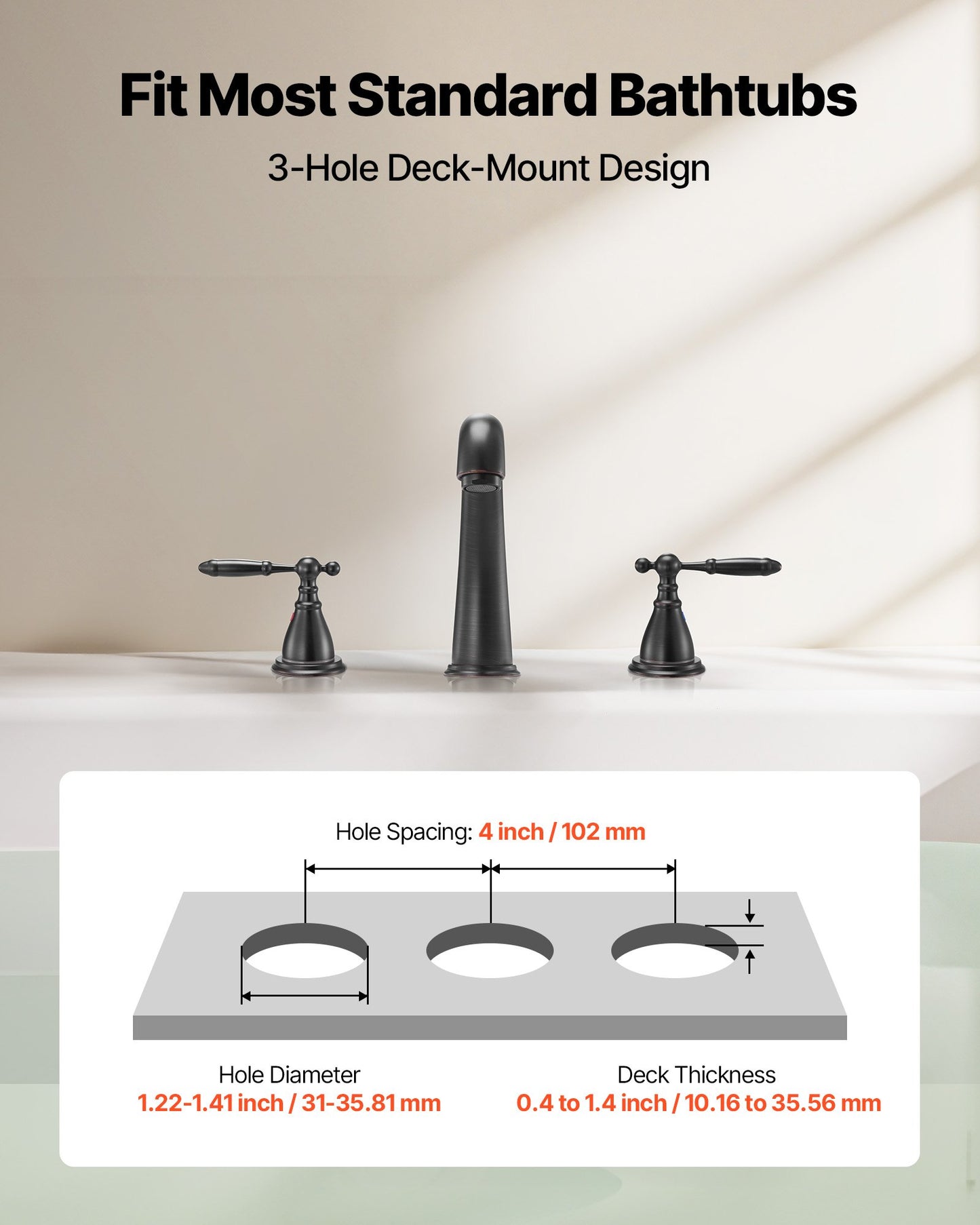 Roman Tub Faucet, Gooseneck Bath Tubs Faucets Set with 2 Handles, Roman Tub Faucets Deck Mount for Baby Care, Adult Bathing, 3 Hole Waterfall Bathtub Faucet, Bronze, High Arc Spout Design