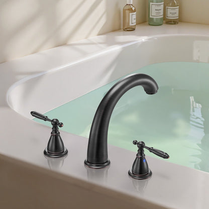 Roman Tub Faucet, Gooseneck Bath Tubs Faucets Set with 2 Handles, Roman Tub Faucets Deck Mount for Baby Care, Adult Bathing, 3 Hole Waterfall Bathtub Faucet, Bronze, High Arc Spout Design