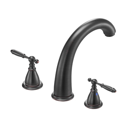 Roman Tub Faucet, Gooseneck Bath Tubs Faucets Set with 2 Handles, Roman Tub Faucets Deck Mount for Baby Care, Adult Bathing, 3 Hole Waterfall Bathtub Faucet, Bronze, High Arc Spout Design
