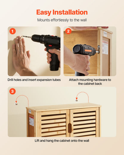 Bathroom Wall Cabinet, 2 Doors and Adjustable Shelf with 3 Height Levels, Over the Toilet Storage Medicine Cabinet Wall Mounted, Hanging Organizer with Shelves for Laundry Room Kitchen Restroom