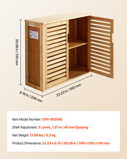 Bathroom Wall Cabinet, 2 Doors and Adjustable Shelf with 3 Height Levels, Over the Toilet Storage Medicine Cabinet Wall Mounted, Hanging Organizer with Shelves for Laundry Room Kitchen Restroom