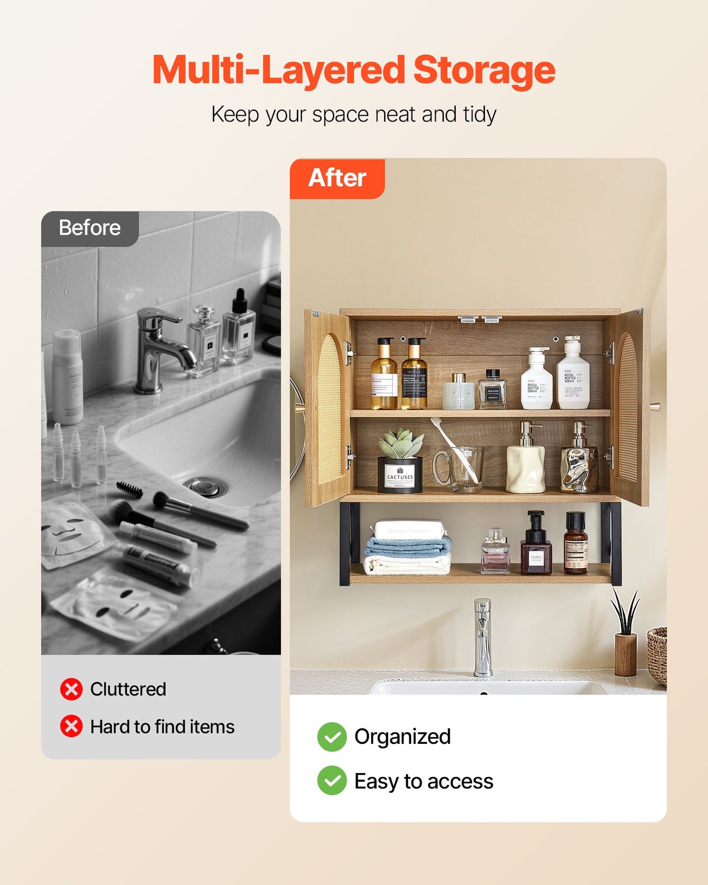 Bathroom Wall Cabinet, with 2 Doors and Adjustable Shelf, Over the Toilet Storage Medicine Cabinet Wall Mounted, Hanging Organizer with Shelves & Open Partition for Laundry Room Kitchen Restroom