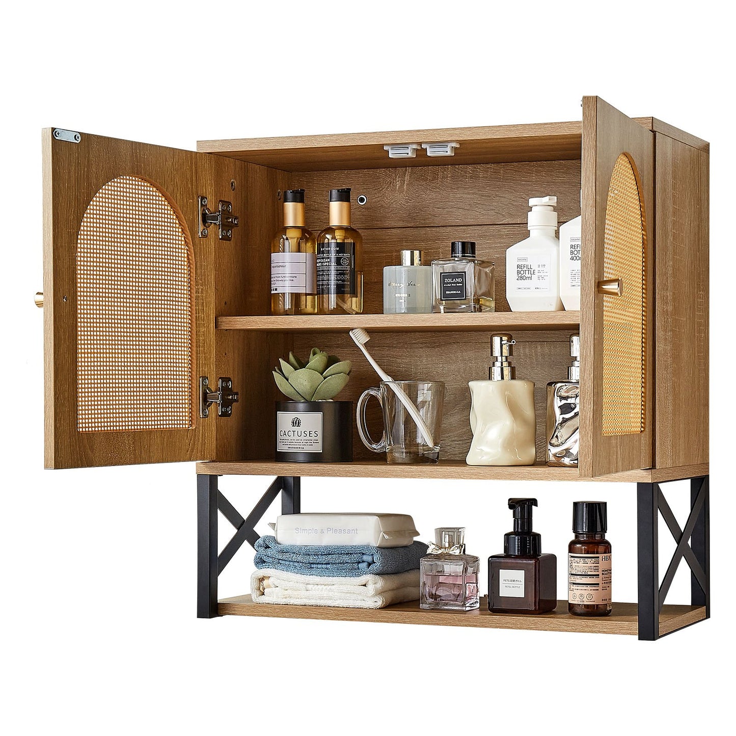 Bathroom Wall Cabinet, with 2 Doors and Adjustable Shelf, Over the Toilet Storage Medicine Cabinet Wall Mounted, Hanging Organizer with Shelves & Open Partition for Laundry Room Kitchen Restroom