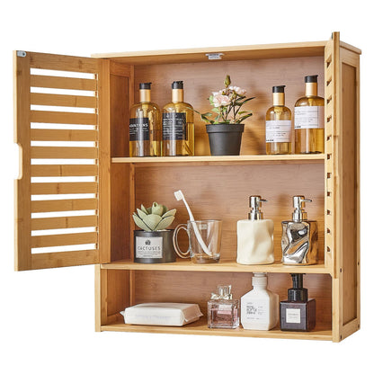 Bathroom Wall Cabinet, 2 Doors and Adjustable Shelf, Over the Toilet Storage Medicine Cabinet Wall Mounted, Hanging Organizer with Shelves and Open Partition for Laundry Room Kitchen Restroom