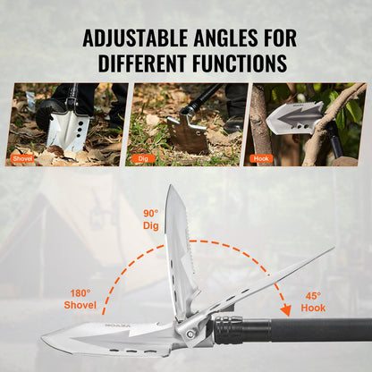 Survival Shovel, 8 in 1 Camping Shovel Folding Multitool, Military Grade Portable Compact Tactical Shovel, Multifunction for Off-Roading, Camping, Hiking, Outdoor, Survivalist and Emergency