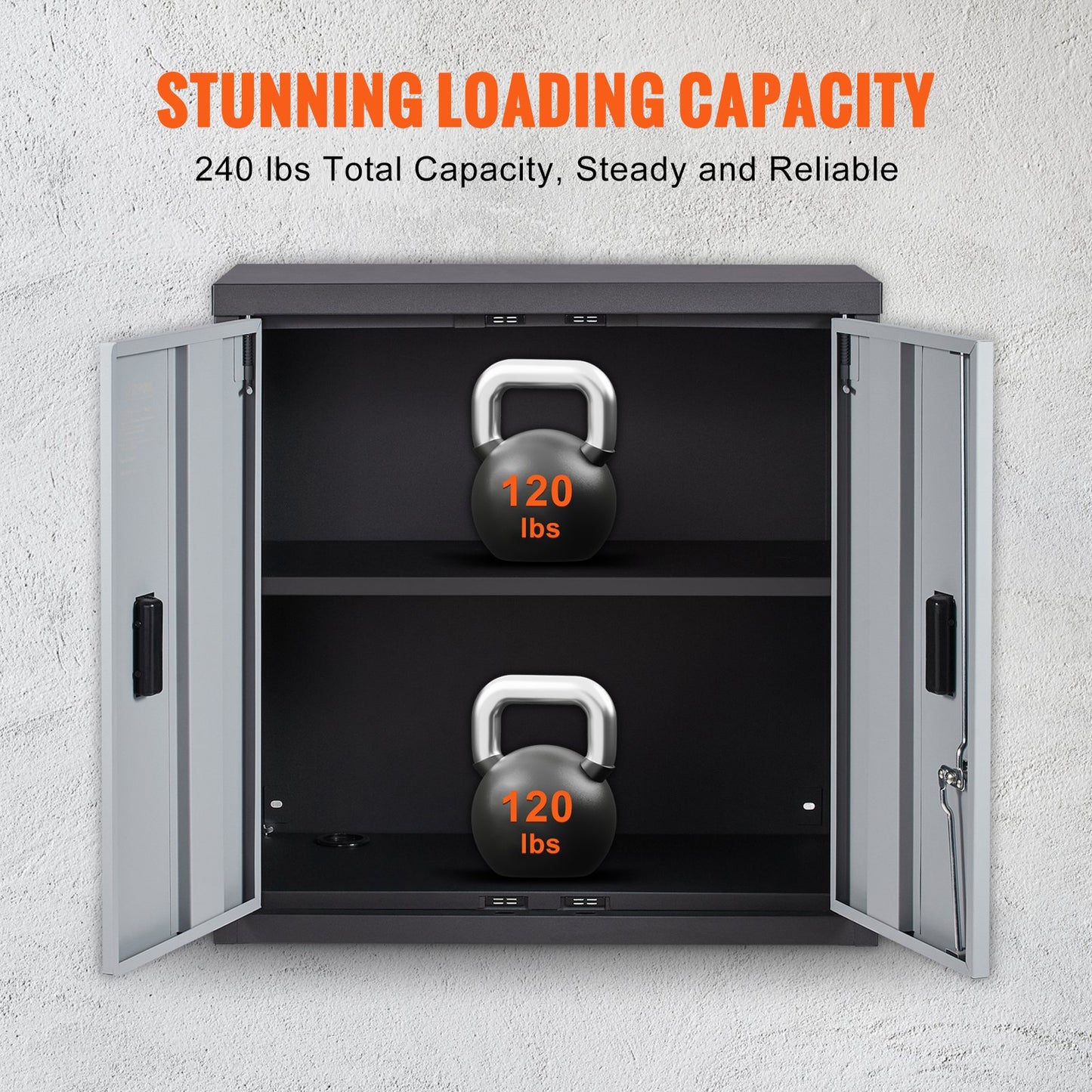 Foldable Wall Cabinet, Metal Garage Locker Mounted 660 mm Small Tool Chest 108.8 kg Loading Capacity Adjustable Shelf Magnetic Door File for Warehouse Office Home Black