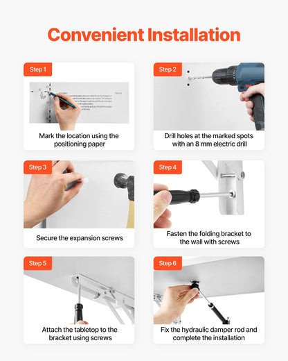 Wall Mounted Floating Folding Table Laptop Desk Home Office 60x40 cm
