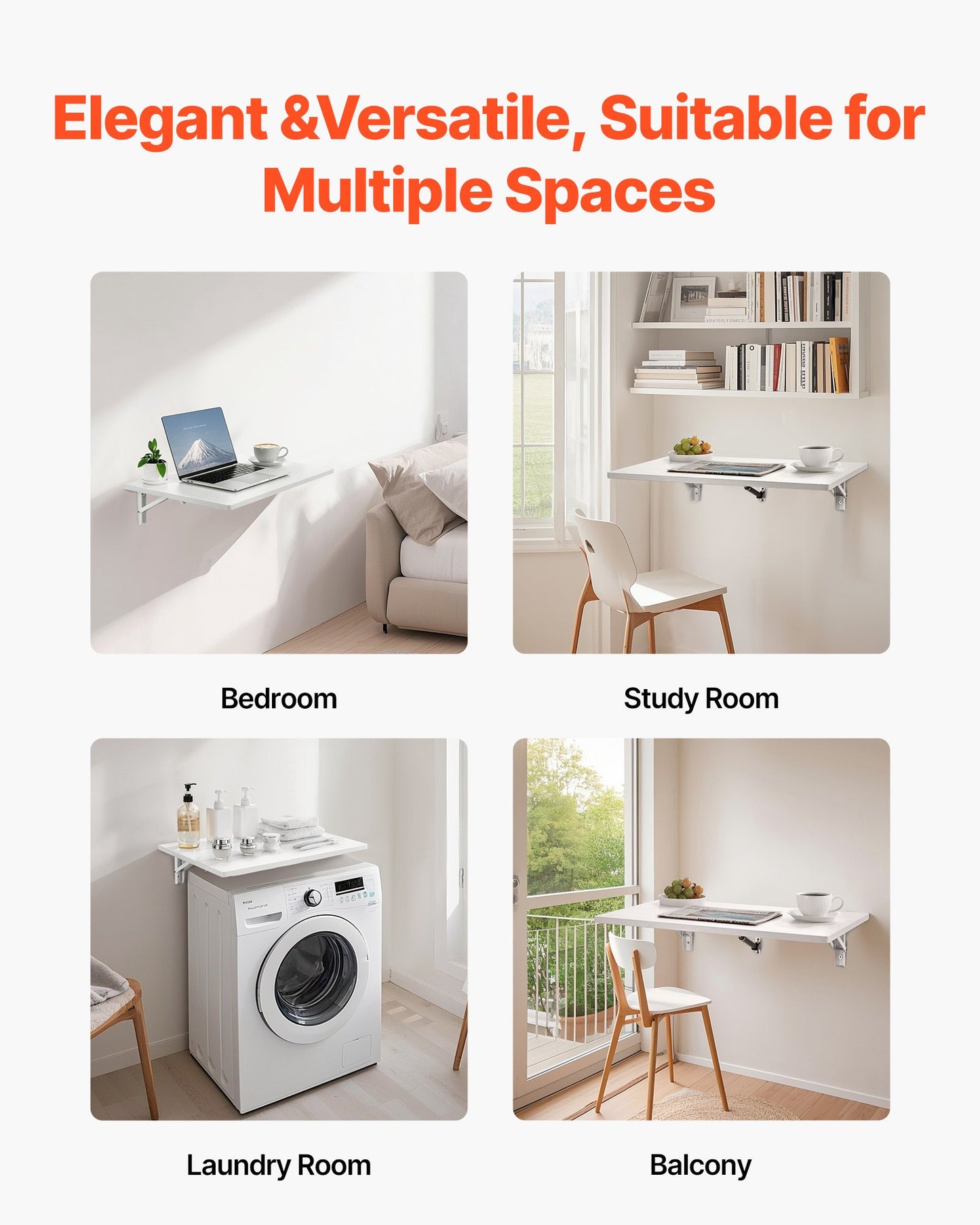 Wall Mounted Floating Folding Table Laptop Desk Home Office 60x40 cm