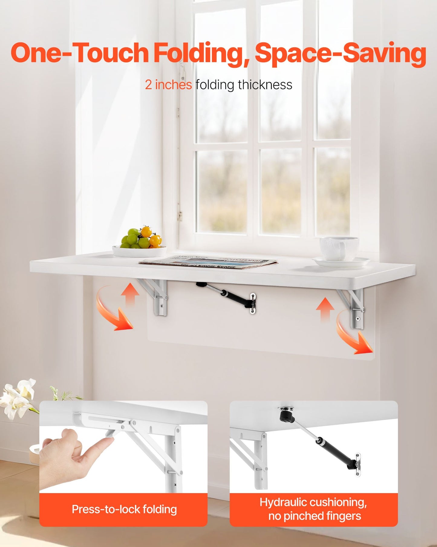 Wandklapptisch, 80 x 40 cm (31,5 x 15,7 Zoll), schwebender Schreibtisch mit Eisenhalterung, klappbarer Tisch für kleine Räume, Homeoffice, Esszimmer, Waschküche, Küche, Bar, Weiß