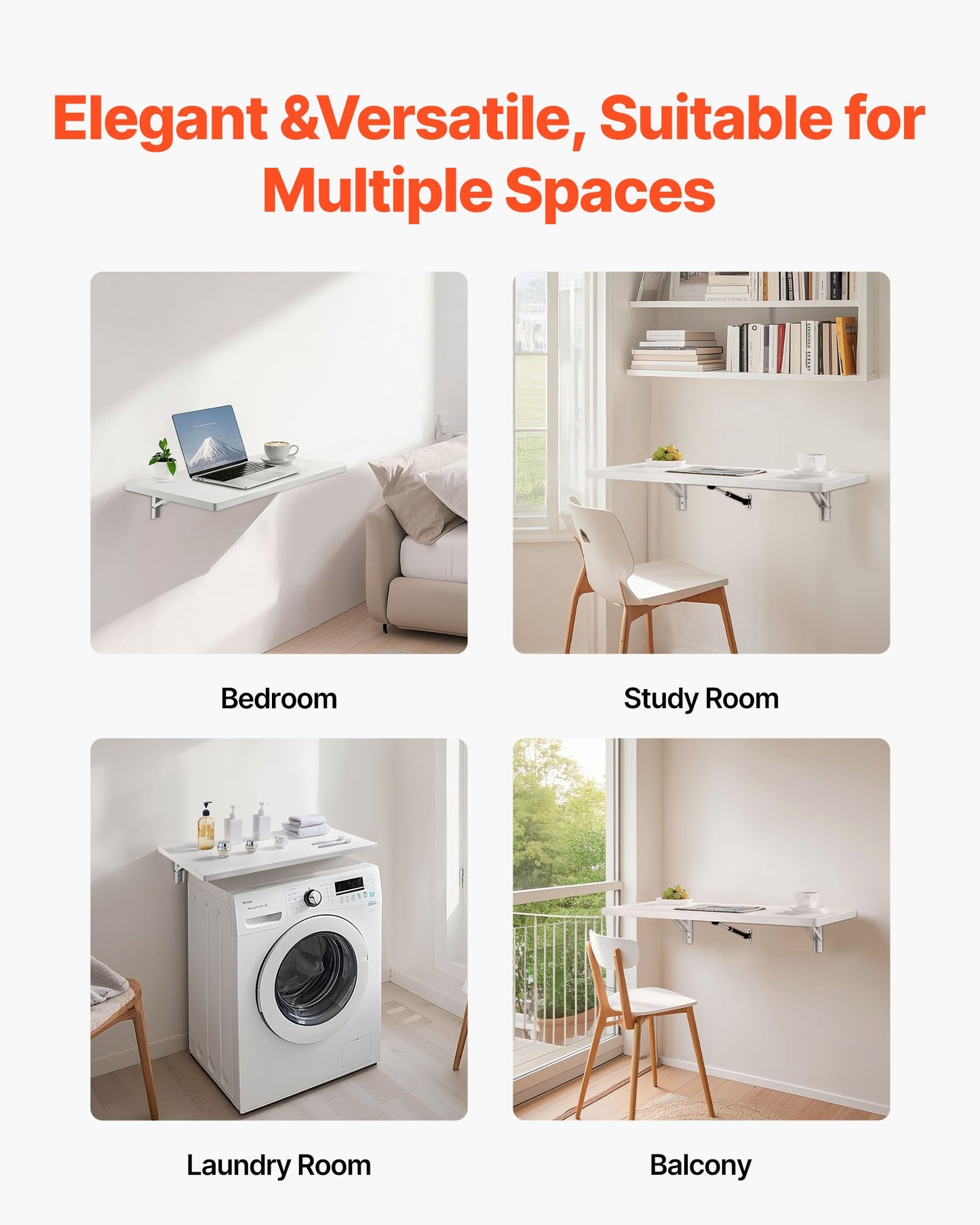 Wandklapptisch, 80 x 40 cm (31,5 x 15,7 Zoll), schwebender Schreibtisch mit Eisenhalterung, klappbarer Tisch für kleine Räume, Homeoffice, Esszimmer, Waschküche, Küche, Bar, Weiß